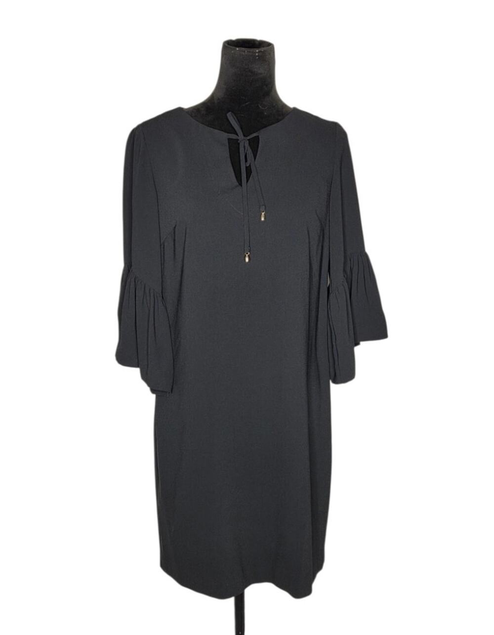 Trina Turk Black Shift Dress Bell Sleeve Minimalist Career Cocktail Size Small